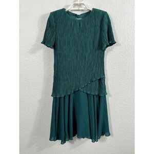 Vintage After Dark Dress Size Small Green Pleated Tiered‎ Chiffon Made USA 80s